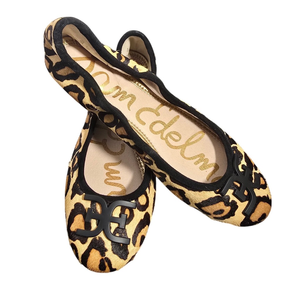Sam Edelman Felicia Leopard Print Calf Hair Ballet Flats Brown Black Tan SE Logo